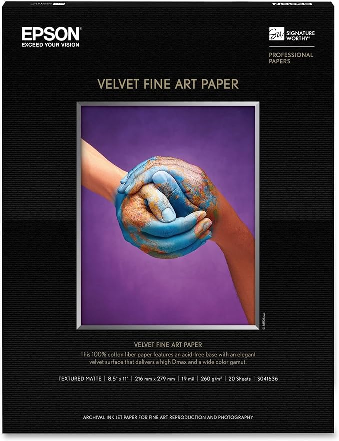 Epson Velvet Fine Art Paper (8.5x11 Inches, 20 Sheets) (S041636) , White