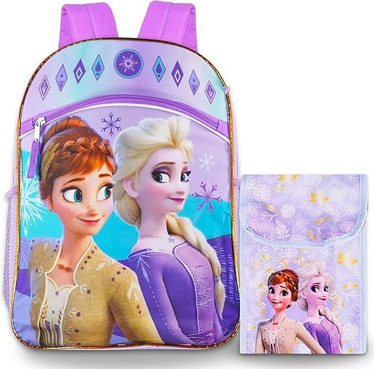 Disney Frozen Backpack for Girls - Bundle with 16" Elsa and Anna School Bag and Insulated Lunch Tote Frozen Backpack Set for Kids