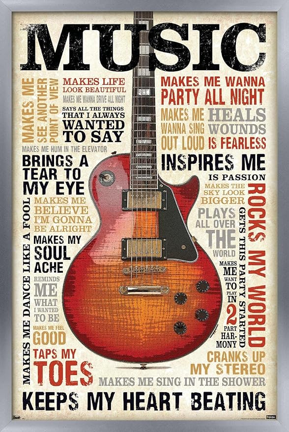 Trends International Music Inspires Me Wall Poster, 22.375" x 34", Silver Framed Version