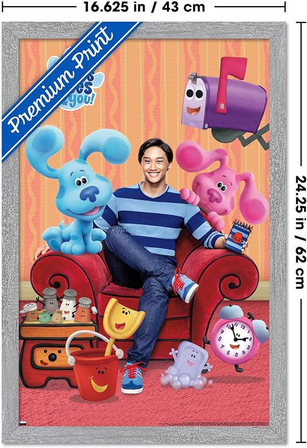 Nickelodeon Blue's Clues - Group Wall Poster, 22.4L" x 14.7W", Gray Framed Version