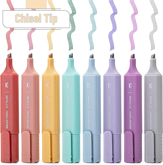 Mr. Pen- Glitter Highlighters, 8Pack, Metallic Colors, Chisel Tip Aesthetic Highlighters, Cute Markers