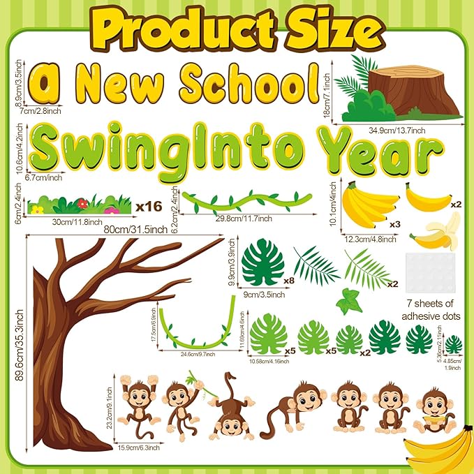 Monkey Tree Bulletin Board Swing Into A New School Year Classroom Bulletin Board Decorations Jungle Monkey Name Tag Paper Cutouts for Summer Back to School Wall Decor Teacher Supplies
