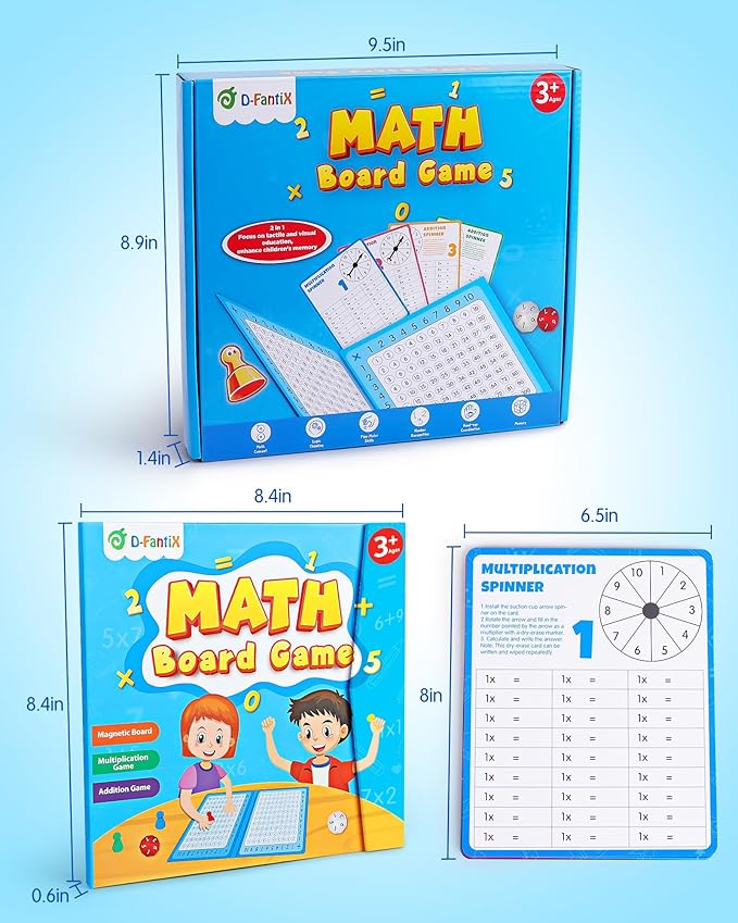D-FantiX Magnetic Addition Multiplication Game Board, Math Games for Kids 8-12, Math Manipulatives for Elementary School, Montessori Learning Toys for Homeschool Classroom