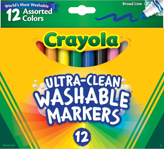 Crayola Broad Line Markers (12 Count), Washable Markers for Kids, Assorted Colors, Arts & Crafts Supplies, For Coloring Books & Art Projects, Ages 3+