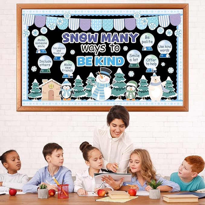 Winter Bulletin Board Set Snow Many Ways to Be Kind Bulletin Board Snowman Penguin Snow Globe Cutouts Motivational Classroom Decor Christmas Holiday Party for Classroom Chalkboard Wall Door Decor