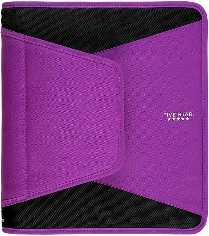 Five Star Zipper Binder, 1-1/2 Inch 3-Ring Binder for School, 3 Pocket Expanding File, 500 Sheet Capacity, Purple (72532)