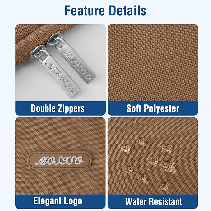 MOSISO Laptop Case 16 inch, 15-15.6 inch Laptop Sleeve Compatible with MacBook Pro 16 M4 M3 M2 M1, HP Acer Dell Lenovo ASUS Notebook, Polyester Vertical Computer Sleeve Bag with Pocket, Mocha