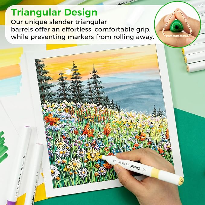 Ohuhu Markers, 48-color Art Marker Set for Architectural Design - Landscape Double Tipped Alcohol Markers - Chisel & Fine Alcohol-based Drawing Marker for Artists Students' Art Class Adults Coloring