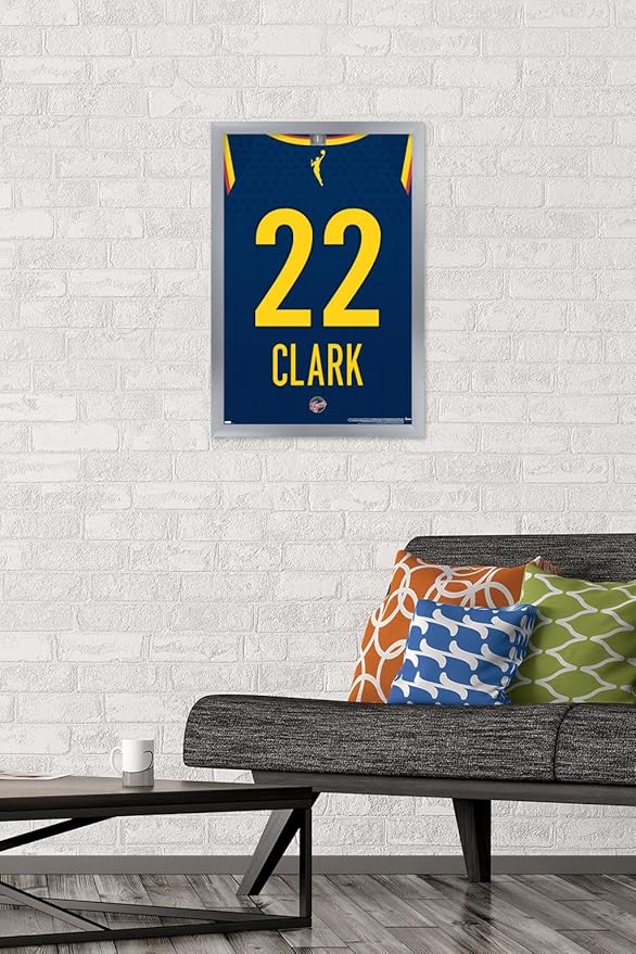 WNBA Indiana Fever - Caitlin Clark Jersey Wall Poster, 22.4L" x 14.7W", Silver Framed Version