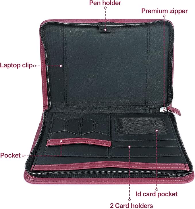 Godery Padfolio/Portfolio, Leather Zippered Padfolio Portfolio Binder 5 x 8 Legal Writing Pad, Professional Business Portfolio for Men & Women, Card Holder, Notepad Clipboard Holder (Red)