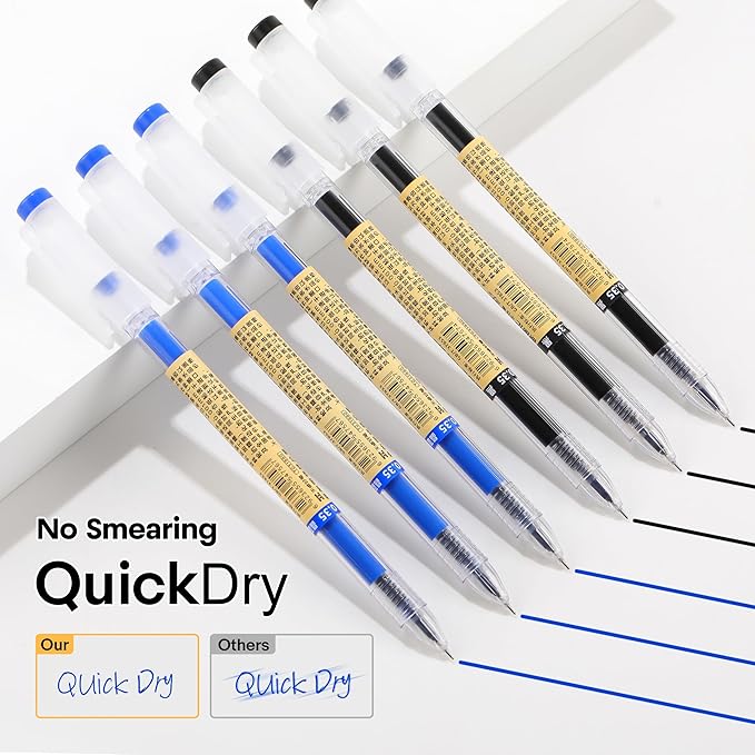RIANCY 12 Pack Gel Ink Pens (6 Black + 6 Blue), 0.35mm Extra Fine Point Tip, Japanese Style Stationery Quick Dry No Smear No Bleed, Smooth Writing Pen for Journaling Note Taking Office School Supplies
