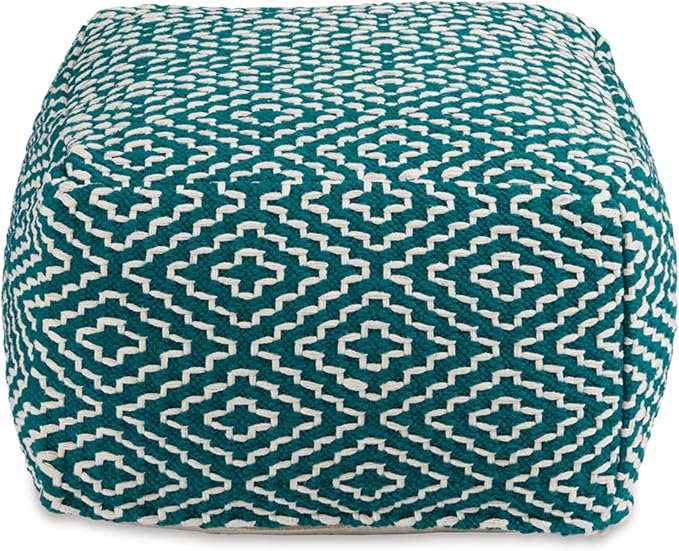 Signature Design by Ashley Brynnsen Casual Handwoven Geometric Pouf, Green & White