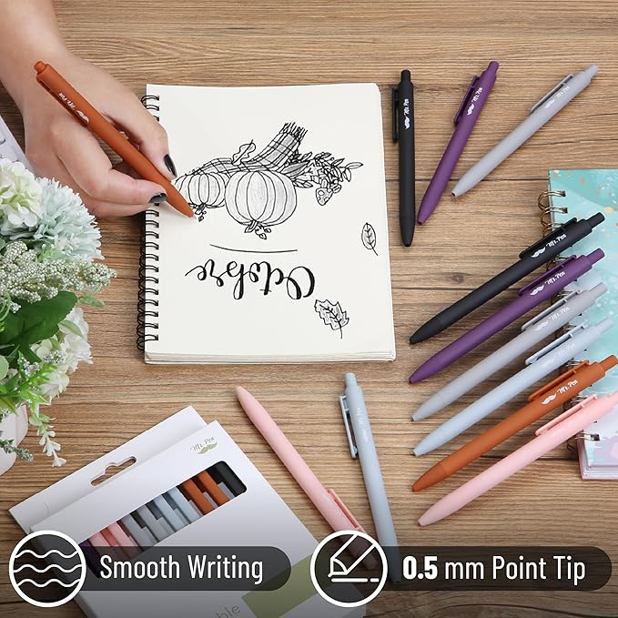 Mr. Pen- Retractable Gel Pens, 12 Pack, Black Ink, Earthly Neutrals Barrel Gel Pens Fine Point 0.5mm, Gel Ink Pens, Aesthetic Pens for Journaling Fine Tip Pens