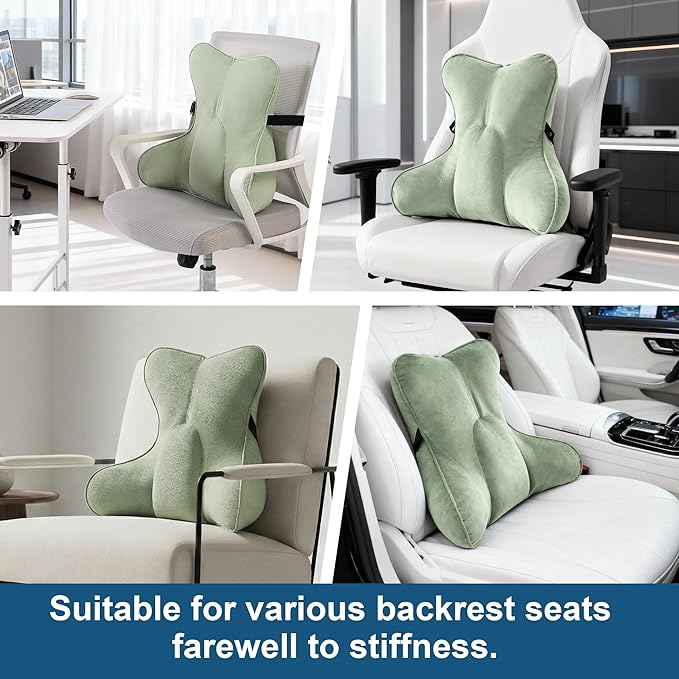 Ergonomic Lumbar Support Pillow(Pat. Pend) – Multi-Functional Back Cushion with Firm Support for Reading, Working & Driving,Celadon Green