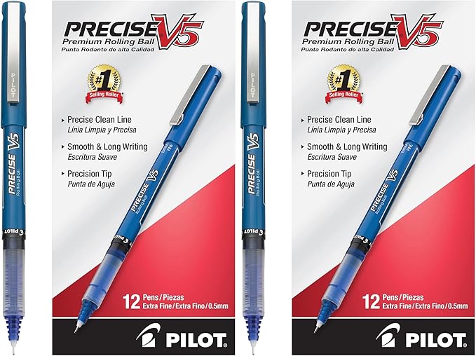 PILOT Precise V5 Rollerball Pens,Extra Fine Point 0.5 mm Blue Pens,Blue - Ideal for School,Journaling & Office Writing,(Pack of 24)