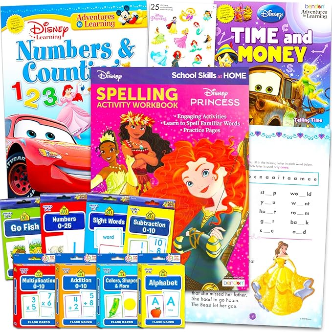 Disney Learning Workbook Set - Bundle of Learning Workbooks for Preschool with Flash Cards, Reward Stickers, and Learning Activities for Kids