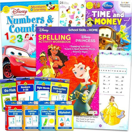 Disney Learning Workbook Set - Bundle of Learning Workbooks for Preschool with Flash Cards, Reward Stickers, and Learning Activities for Kids