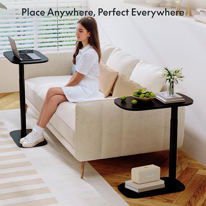 FLEXISPOT Adjustable C Table, Mobile Snack Side End Table Sofa Couch Bedside Table Laptop Cart TV Tray Night Stand Small Space Side Table(23.6" W x 13.8" D,Black)