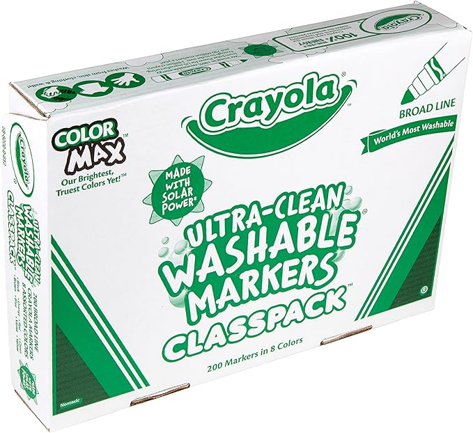 Crayola Broad Line Washable Markers - 200ct, Bulk Markers for Kids, 8 Assorted Colors, School Classroom Arts & Crafts Supplies for Teachers, Ages 3, 4, 5 (Pack of 2)