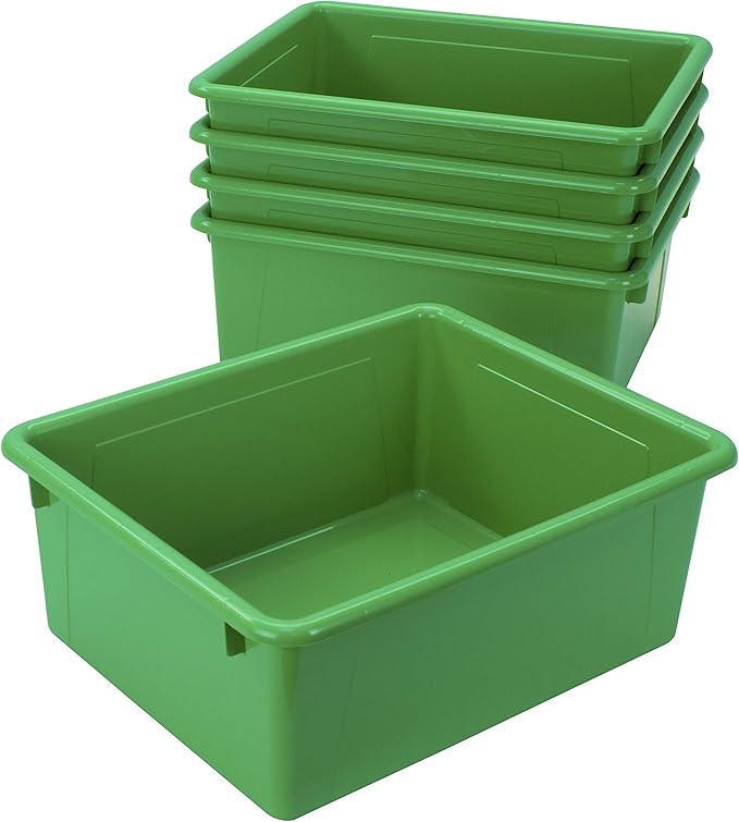 Storex Letter Size Deep Storage Tray – Organizer Bin for Classroom, Office and Home, Green, 5-Pack (62527U05C) , 10 x 13 x 5 Inches