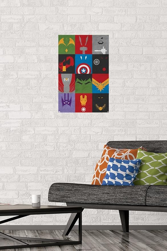 Trends International Marvel Comics - Avengers - Minimalist Grid Wall Poster, 14.725" x 22.375", Premium Poster & Mount Bundle