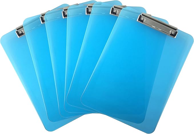 Trade Quest Plastic Clipboard Transparent Color Letter Size Low Profile Clip (Pack of 6) (Blue)