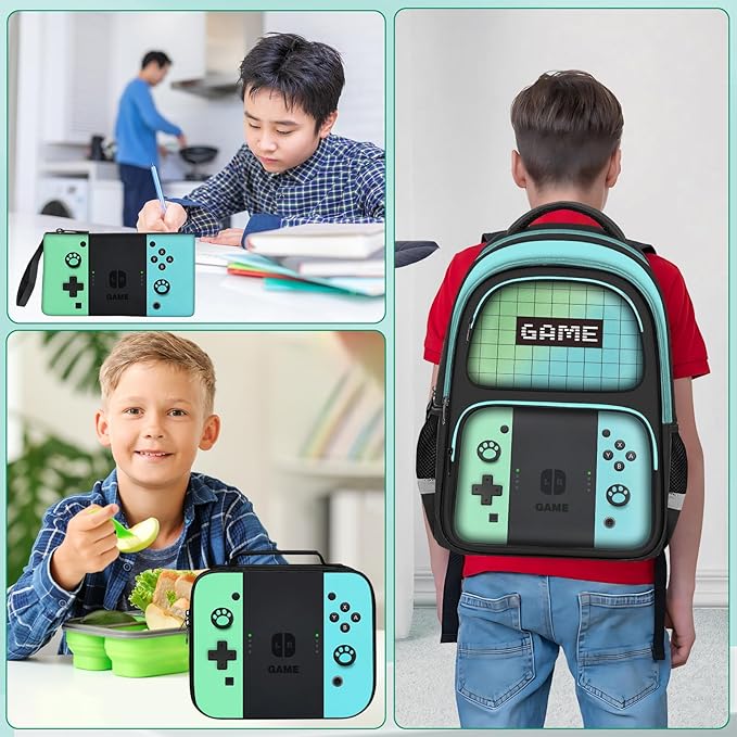 Kids Backpack For Boys，Gamer Boys Backpack For Children Teens Elementary Middle School, 17″ Students Bookbag