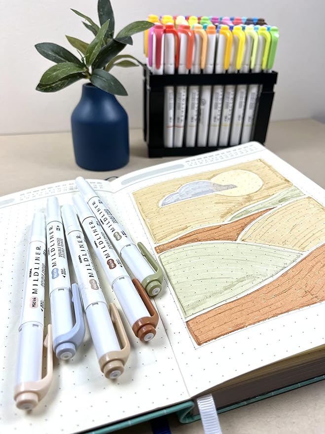 Zebra Pen Mildliner Double Ended Highlighter, Broad and Fine Point Tips, Assorted Neutral Vintage Ink Colors, (78605) - (Case of 6 packs, 30 Count Total)