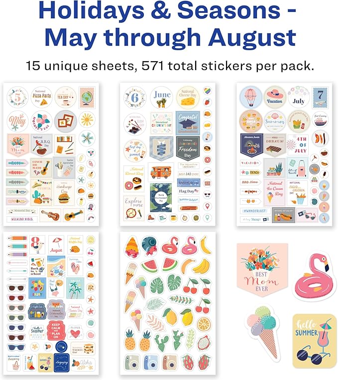 Avery Holidays and Seasons Planner Sticker Pack, Christmas, Thanksgiving, and Other Holidays, 15 Sheets, 571 Planner Stickers (6776)