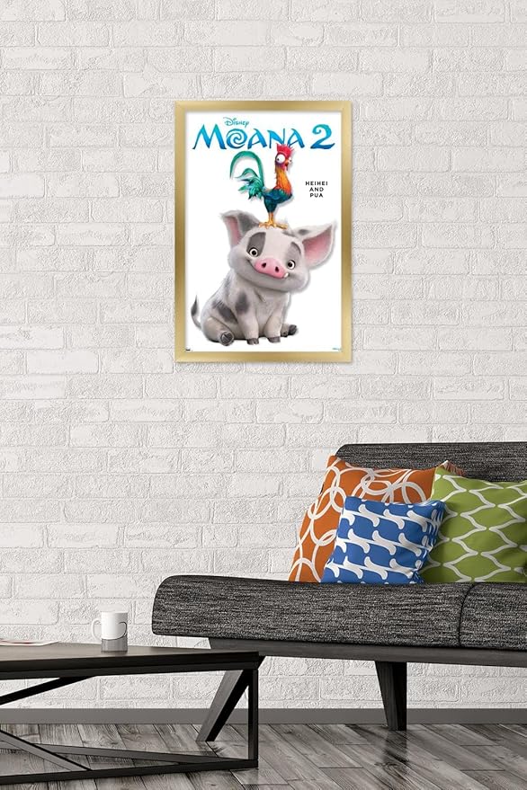Disney Moana 2 - Heihei and Pua Feature Series Wall Poster, 22.4L" x 14.7W", Gold Framed Version