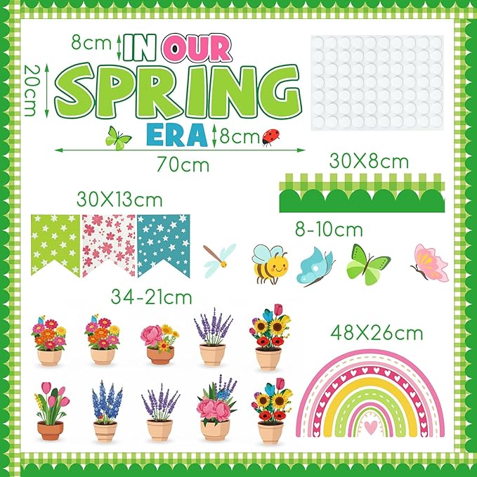 52 Pcs Spring Flower Bulletin Board Decorations Set Spring Floral Classroom Decorations Rainbow Insect Butterfly Bulletin Board Paper Cutouts for School Classroom Office Home Wall Decor