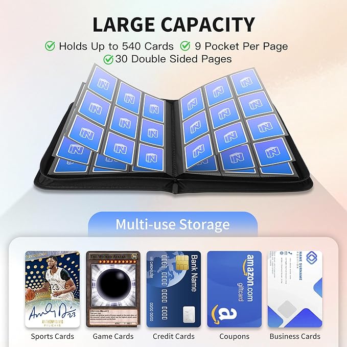 Trading Card Binder, Premium 9 Pocket 540 Double Sided Pocket Collection Binder, Card Album for TCG Card Holder for Game Card, Sports Card, Yugioh, MTG etc (Blue)