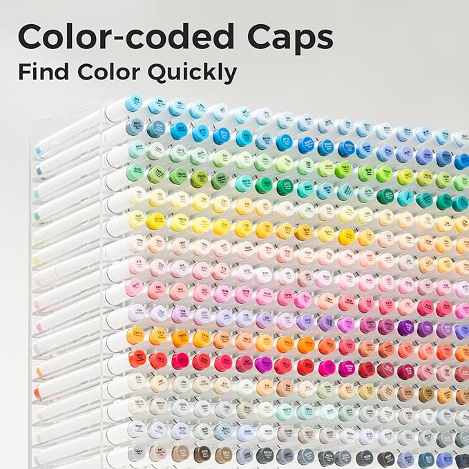 Ohuhu Alcohol Markers Brush Tip, AP Certificated 24 Basic Colors Double Tipped Alcohol Based Art Marker Set for Artist Sketching Adult Coloring Illustration - Brush and Fine Dual Tips - Honolulu B