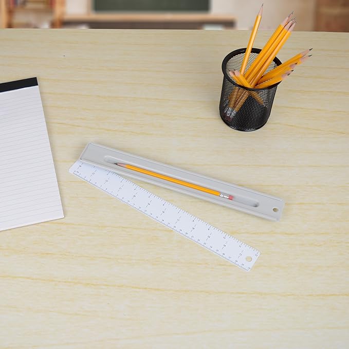 Westcott 17355 12-Inch Ruler Set with Pencil Storage, Innovative Design for Easy Measuring and Organization at School or Office, 2-Piece Set