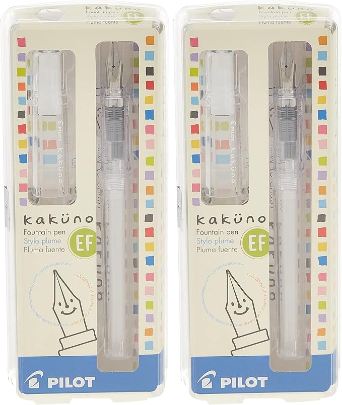 PILOT Kakuno Fountain Pen,Clear Barrel,Extra Fine Nib (10816),(Pack of 2)