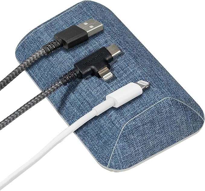Smartish® Magnetic Cord Holder - Bigger Cable Wrangler Organizer with Magnet Clips for Charger Management on Desktop, Nightstand - Holds 6+ Cables - Blue Jeanie