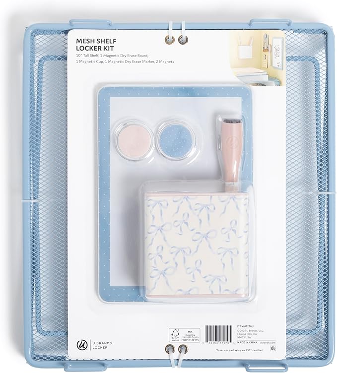 U Brands Magnetic Locker Accessories and Decorating Kit, 6 Piece Set, Charming Coquette, Back to School Essentials, Whiteboard, Mirror, and More