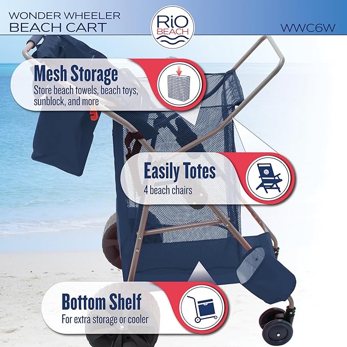 Rio Beach Wonder Wheeler Deluxe Utility, Lawn, and Beach Foldable Cart, Blue Print