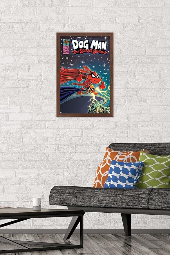 Dog Man - The Scarlet Shedder Wall Poster, 22.4L" x 14.7W", Mahogany Framed Version