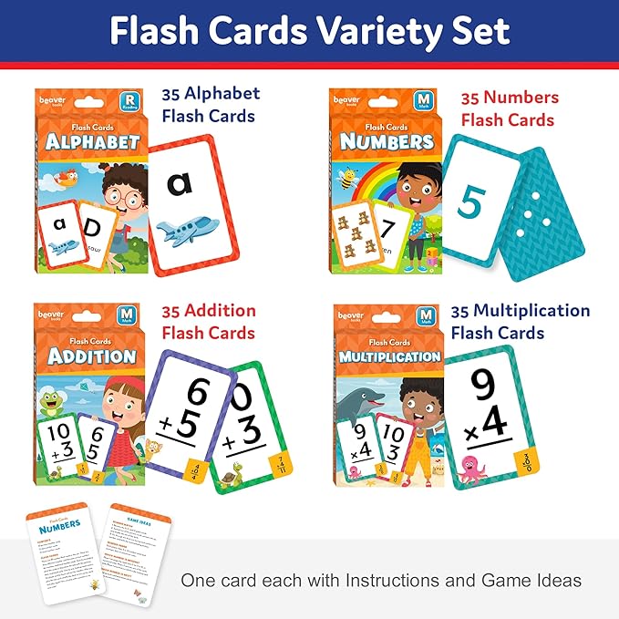 Head Start Flash Cards Set for Preschool Learning Activities, 140 Toddler Flashcards, Math Games for Kids - Numbers, Addition, Multiplication, and Alphabet Flash Cards, Ages 3+