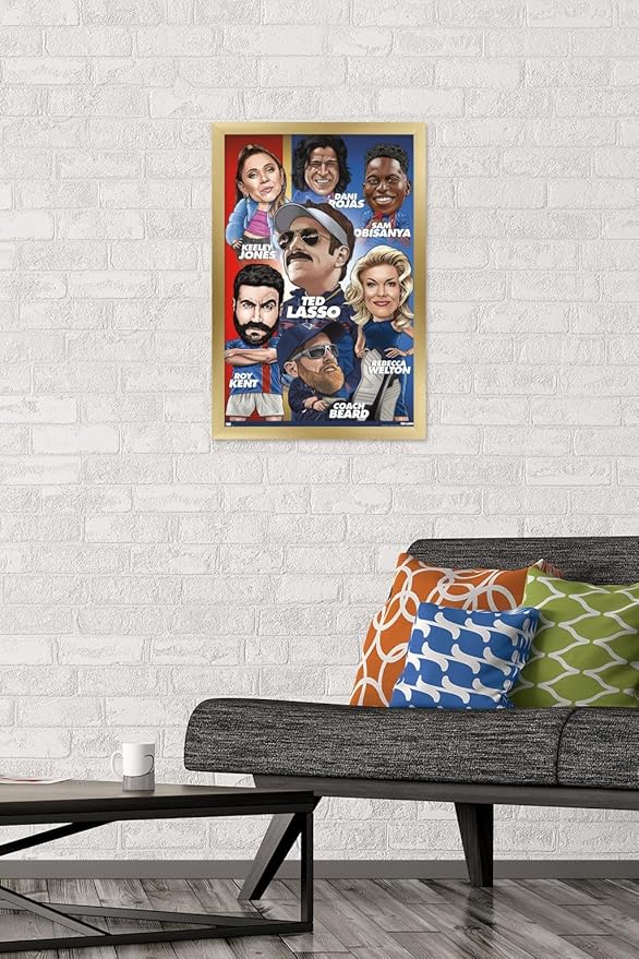 Ted Lasso - Character Grid Wall Poster, 22.4L" x 14.7W", Gold Framed Version