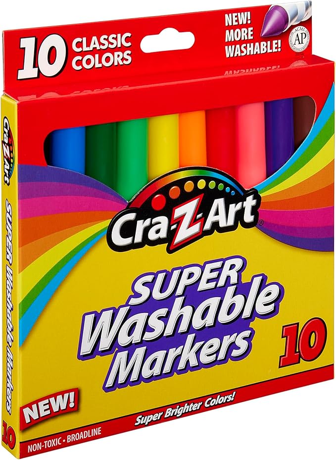 Cra-Z-Art Classic Super Washable Markers, Broad Tip, Assorted Barrel, Assorted Ink, Pack Of 10 Markers