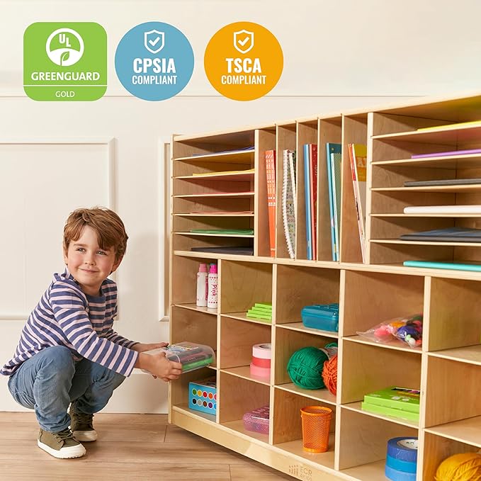 ECR4Kids Multi-Section Mobile Tray Cabinet and 15 Scoop Front Bins, Kids Furniture, Contemporary