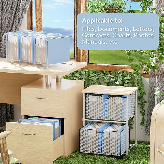 ANSOOK Wheat Straw Letter Size Hanging File Folders,Expandable 1.2" Accordion Pockets File Organizer,3 Pack Filing Cabinet Folders,Large Capacity File Folder with Tabs,Blue Hanging File for Frame Box