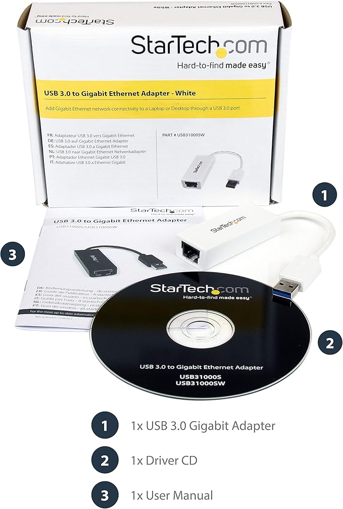 StarTech.com USB 3.0 to Gigabit Ethernet NIC Network Adapter - 10/100/1000 Network Adapter - USB to Ethernet LAN Adapter - USB to RJ45