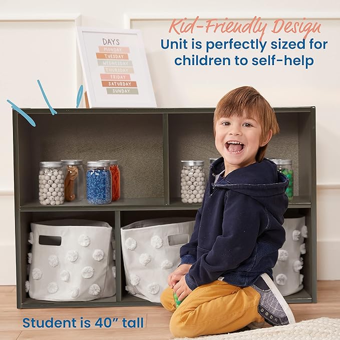 ECR4Kids Streamline 5-Compartment Storage Cabinet, 24in, Classroom Furniture, Grey Wash