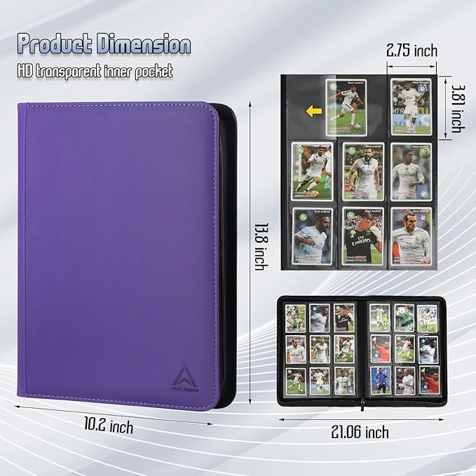 9 Pocket Card Binder - 540 Capacity with Zip Closure Premium, Double-Sided,Sturdy & Sleek PU Leather Protector for MTG, TCG, Sport & Collectible Cards (Purple)