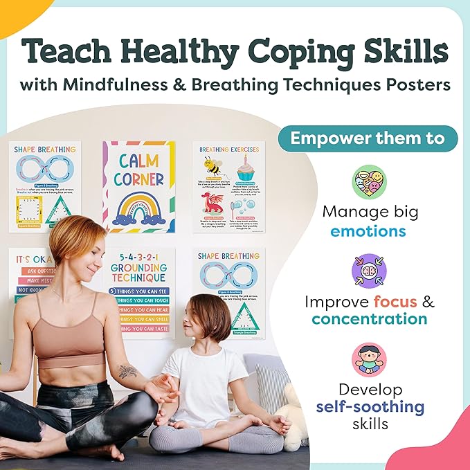 Calm Down Corner Posters – Feelings Chart for Kids, Preschool Classroom Toddler, Quiet Time Area, Coping Skills, Therapy Supplies, Social Emotional Peace Decor, Must Haves Calming Kit, Middle School