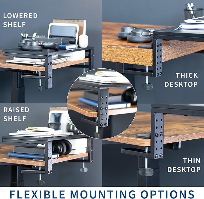 VIVO Clamp-on 15 inch Desk Extension Shelf for Gaming Devices, Ergonomic Computer Monitor and Laptop Riser, Printer Stand, Versatile with Freestanding Feet Included, Desktop Organizer, DESK-SHELF15B