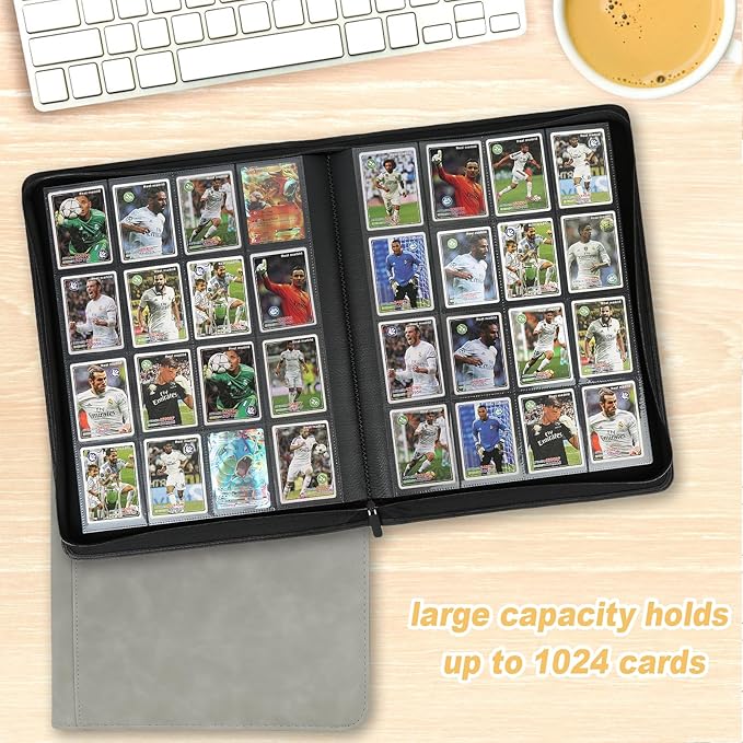 Trading Card Binder 16 Pocket, GERMUN PU Cover Card Binder for 1000+ Cards, Premium Trading Card Holder Folders, Double Sided Pocket Card Album for MTG, TCG (Marble Grey)
